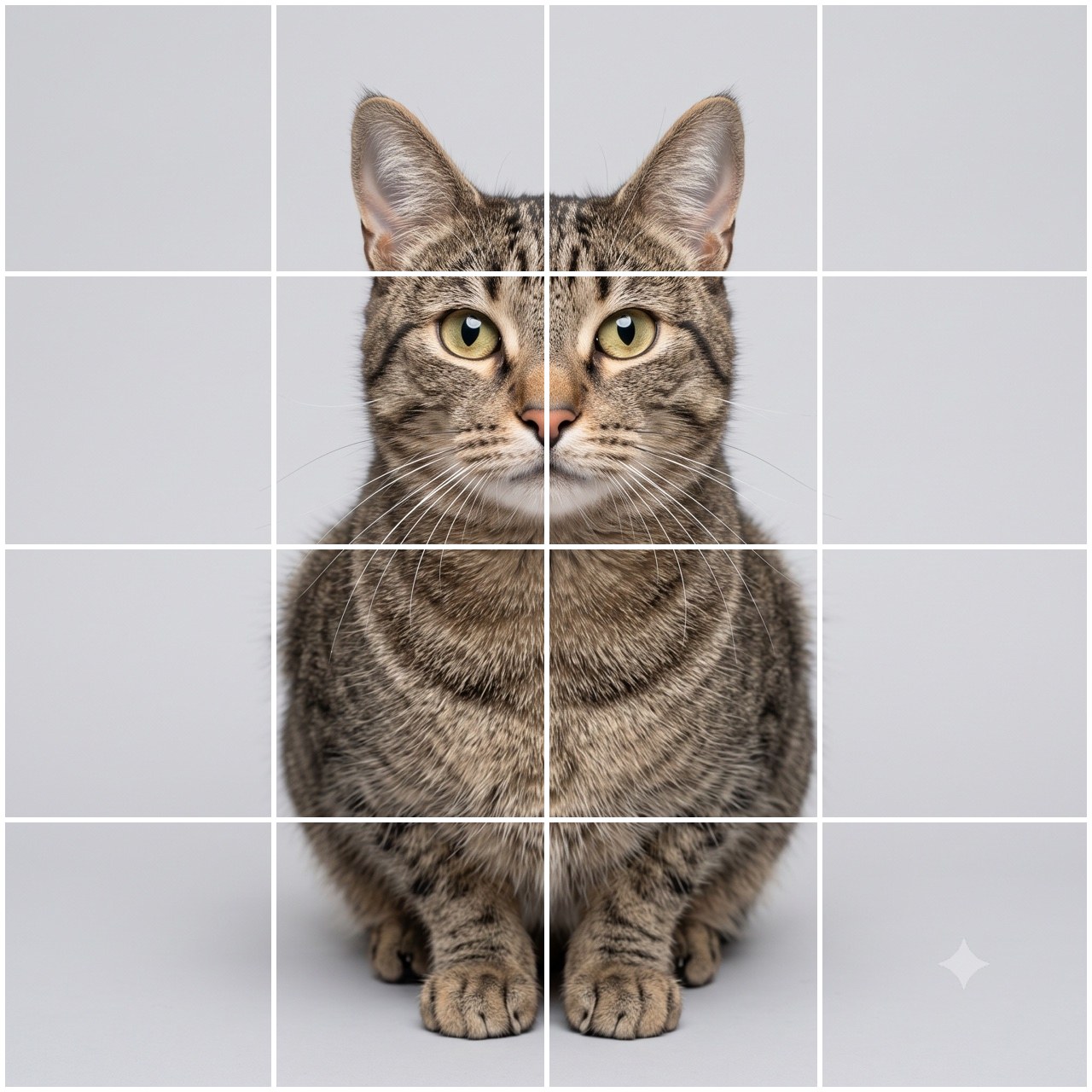 A photo of a cat overlaid with a 4x4 patch grid